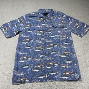 Guide Series Shirt Mens LT Blue Fishing Tarpon Print Button Front Vented Outdoor